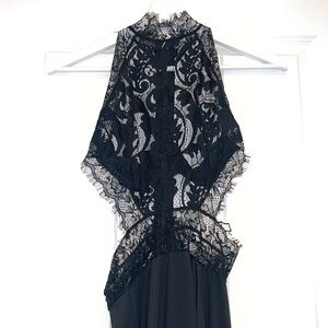 Sheer Lace Maxi Dress with Leg Slits